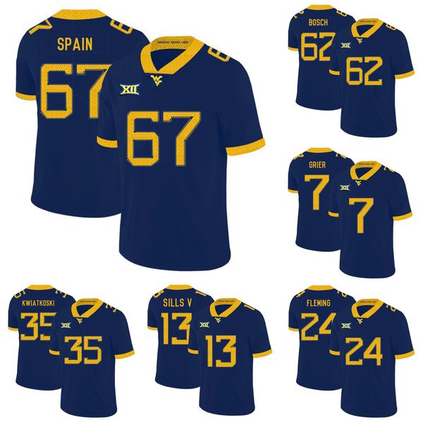 

sam huff stitched men's west virginia mountaineers leddie brown quinton spain rasul douglas gray white yellow navy blue college jersey