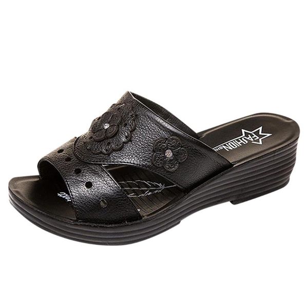 

women's fashioh leather pu casual summer shoes ladies sandals solid peep toe wedge platform shoes slippers naisten sandaalit, Black
