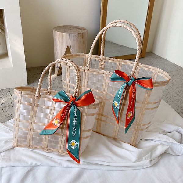 

2020 new fashion designer wave of big bag large capacity tote transparent shoulder fashion handbags woven basket bag