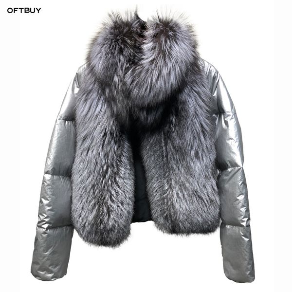 

2019 winter jacket women real fur coat natural fur collar loose short coat sliver white duck down jacket korean clothing, Black