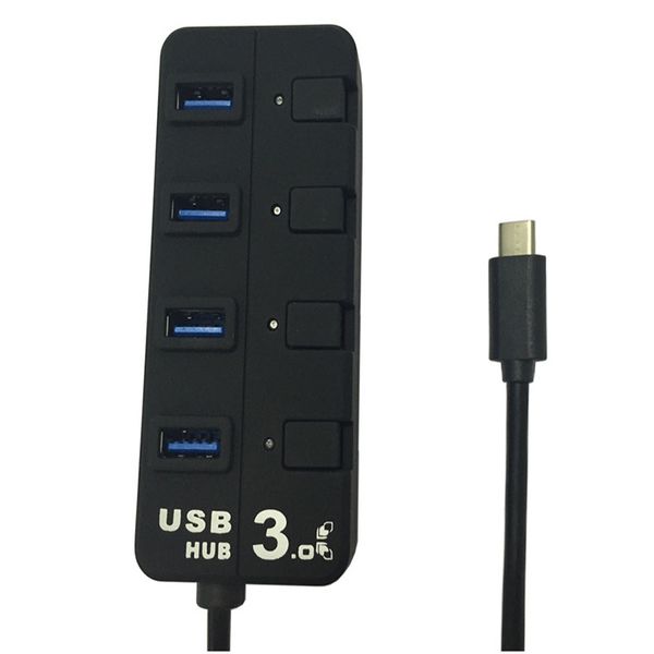 

usb 3.0 type c 4 портов 3,0 концентратор usb high speed ​​зарядных адаптер концентратора разъем splitter с выключателем