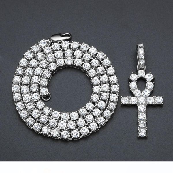 

rhinestone ключа ожерелья золота серебряные цвета крест кулон ожерелье 24 дюймов цепь женщин ожерелья hip hop fashion jewelry, Silver