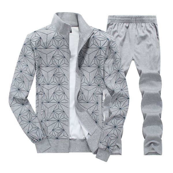 

8xl men sportswear sweatsuits zip up printed jacket sweatshirt+pant casual jogger running fitness workout outfit set sport suit, Black;blue