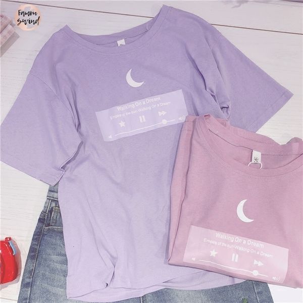 

японский tshirt short moon женщины лучше всего подходят для тенниска розовый фиолетовый лучшие друзья подростковая colleage девушки стиль пл, White