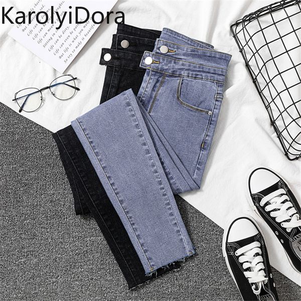 

2020 spring new vintage mom fit high waist jeans elastic femme women washed blue denim skinny jeans classic pencil pants