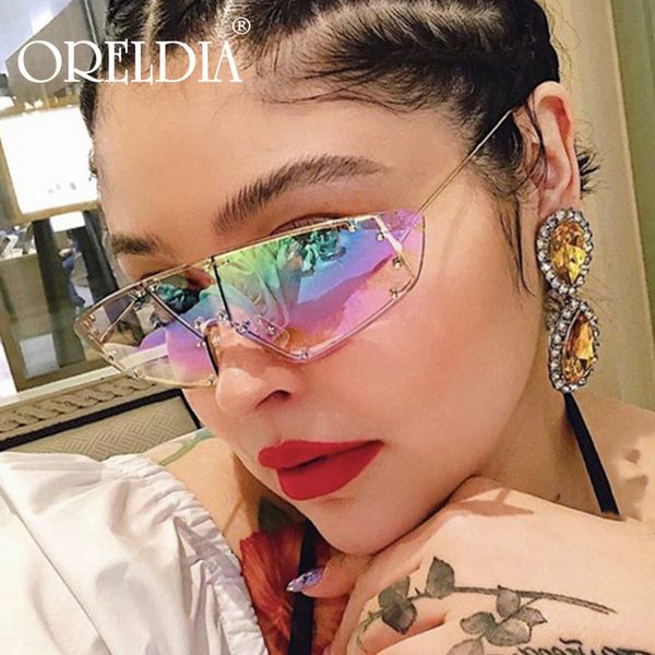 

vintage rihanna mirror purple pink women sunglasses luxury alloy rivet men shades uv400 vintage cat eye glasses oculos feminino, Blue