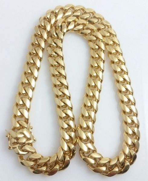 

stainless steel jewelry high polished miami cuban link necklace men punk 10 12 14mm curb chain dragon-beard clasp, Silver