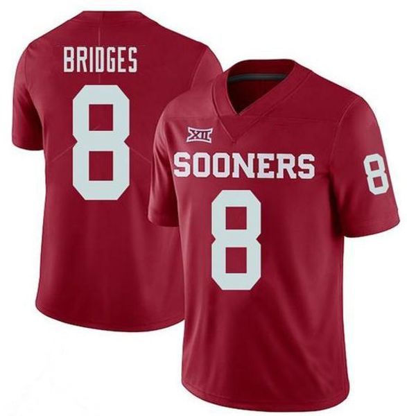

2020 men oklahoma sooners trejan bridges #8 real embroidery football jersey size s-4xl or custom any name or number jersey, Black;red
