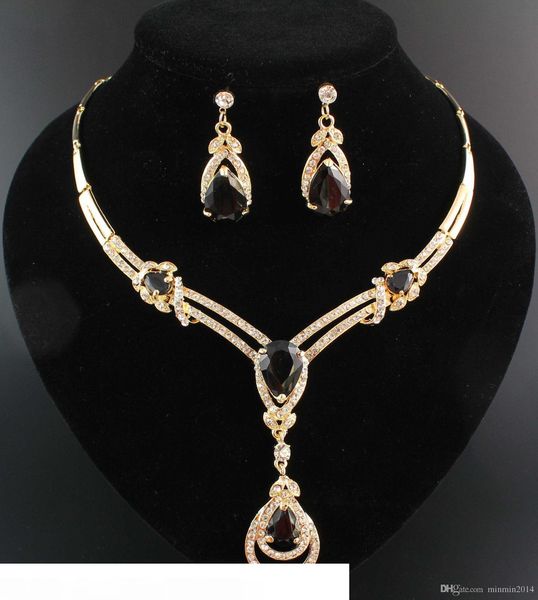 

garnet z yellow gold plated necklace fashion bridal zircon crystal wedding necklace earrings wedding jewelry set, Silver