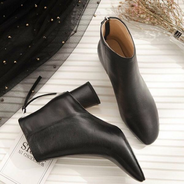 

zipper custom thick heel martin boots female autumn and winter new leather high-heeled black short tube women's boots