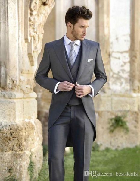

classy wedding tuxedos tailcoat slim fit suits groom men suit jacket pants design three pieces prom formal suits (jacket+vest+pants), Black;gray