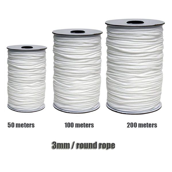 

50/100/200m 3mm elastic bands white and black polyester elastic bands for clothes garment sewing accessories