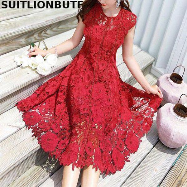 

совершенное качество весна лето кружева полые женщины платье sukienki red vintage party longdress empire elegant ladies вадим vestidos, Black;pink