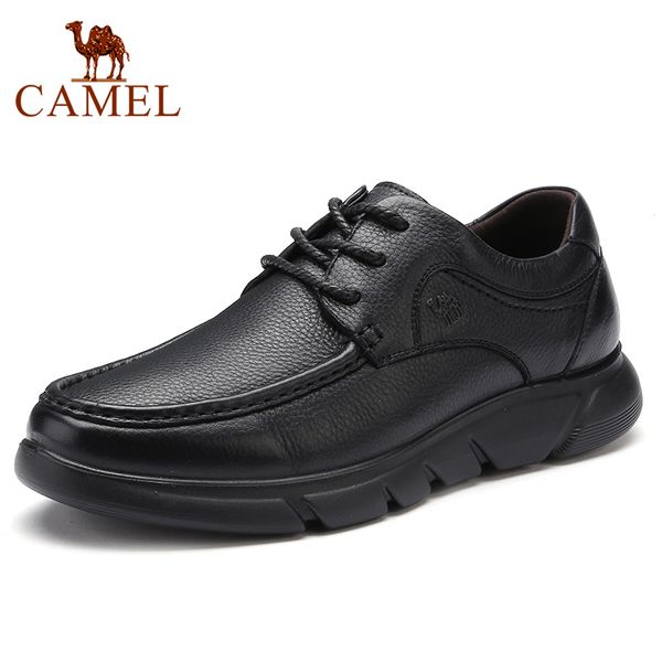 

camel men's shoes summer autumn new business dress shoes men soft cowhide middle-aged father non-slip footwear, Black