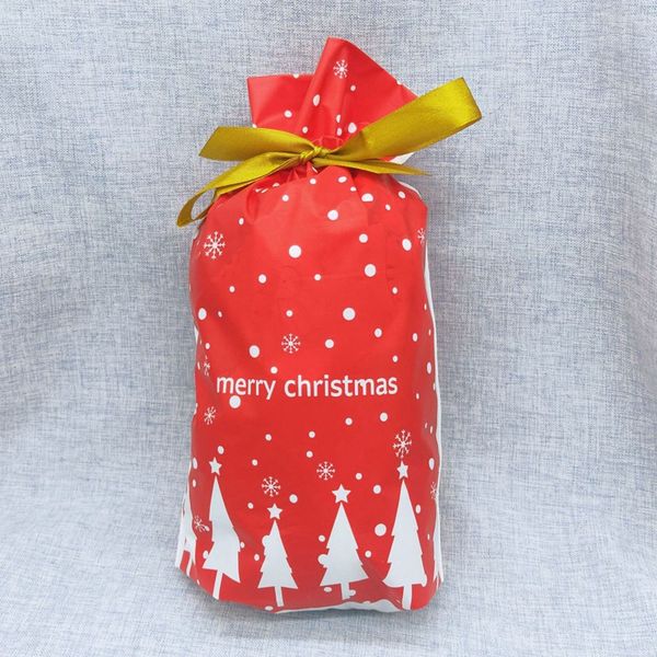 

50pcs christmas tree gift bags santa printed packaging plastic drawstring bag