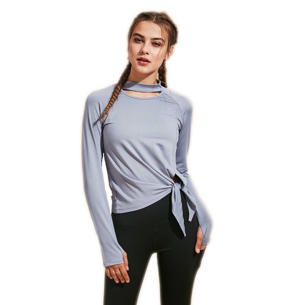 

2020 new long sleeve yoga shirt garment women side slit quick-dry sports fitness t-shirt holes neckline gym clothes, White;red