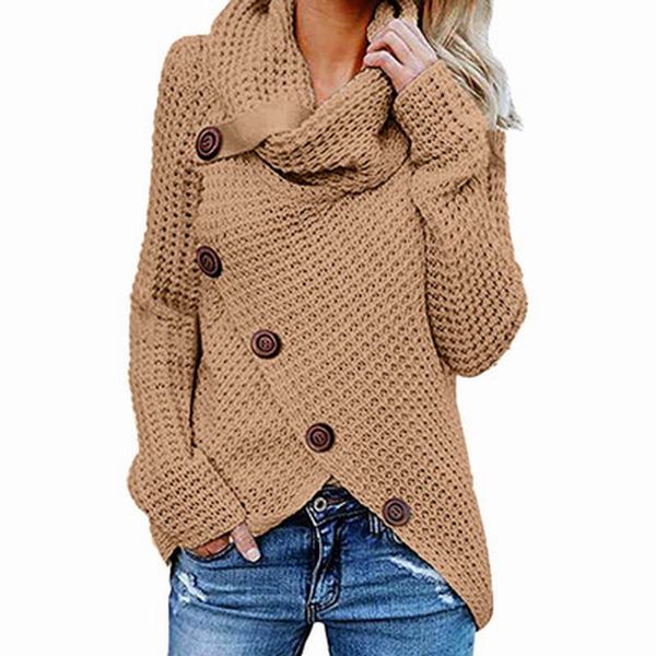 

2019 long-sleeved sweater turtle-neck pullover solid women's clothing criss-cross5 pieces buttons knitwear, White;black