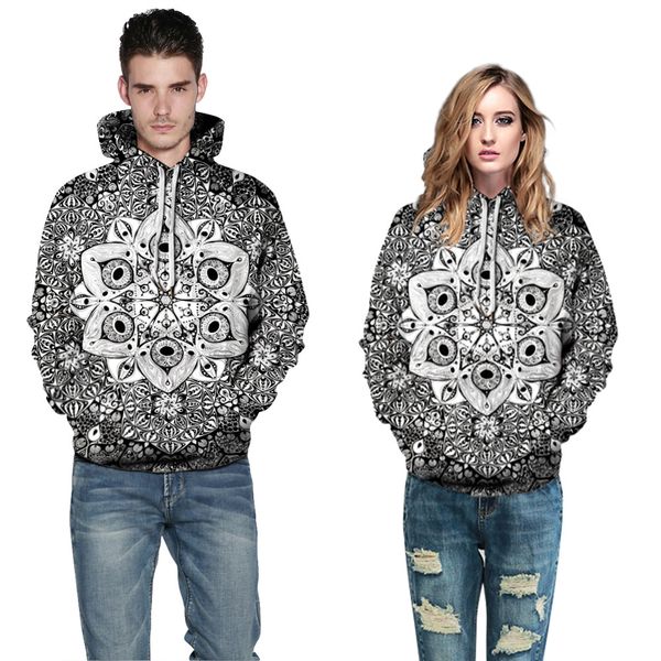 

2019 fashion hip hop men/women's pullovers 3d digital print harajuku flowers of earth hooded long sleeve loose polyester hoodies, Black