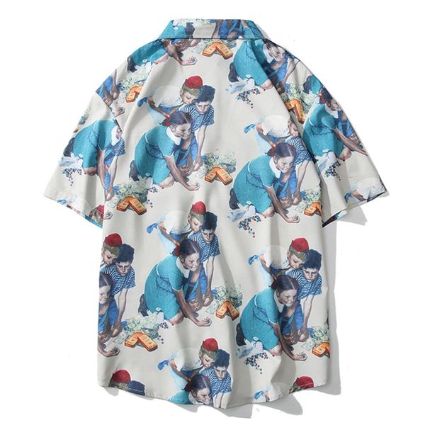 

character print hawaii beach shirts 2019 streewear men casual vacation hawaiian short sleeve fashion summer shirt, White;black