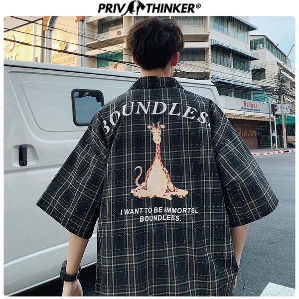 

korean fashion shirts 2020 new fashion plaid print men short sleeve blouse streetwear loose man shirts summer, White;black