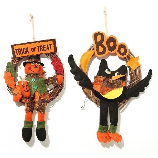 

1pc halloween wreath fashion cute scarecrow bird decor door wreath hanging ornament for party decoration home crafts