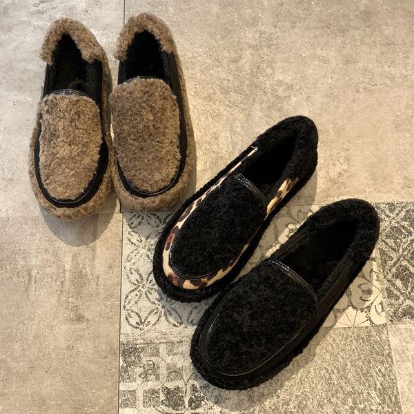 

весна новый причинно обувь женщины с плоским дном теплый плюшевые меха обувь одного леопарда печати купон на женщина квартиры дамы, Black