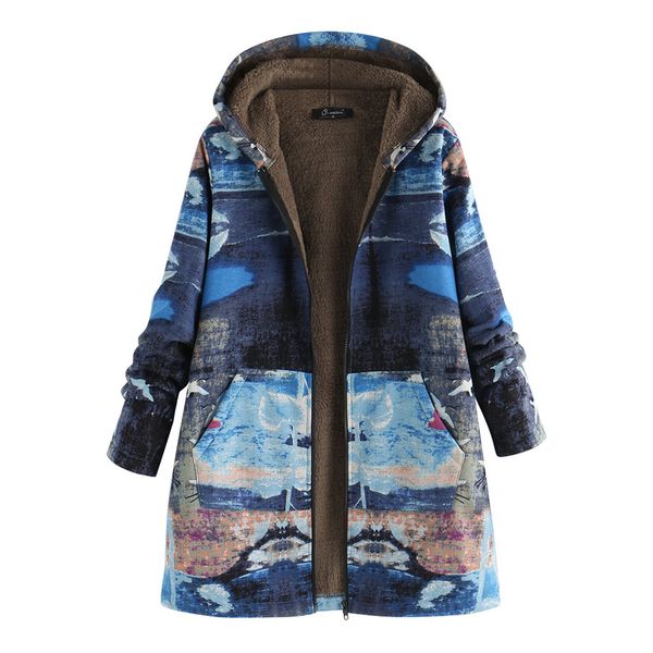 

women parkas winter coats hooded thick cotton warm female jacket fashion zipper printed coat outwear plus size 5xl with pocket, Black