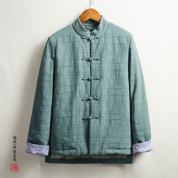 

mixcubic 2019 winter korean style unique jacquard linen padded coats men casual slim army green overcoat for men size m-4xl, Black