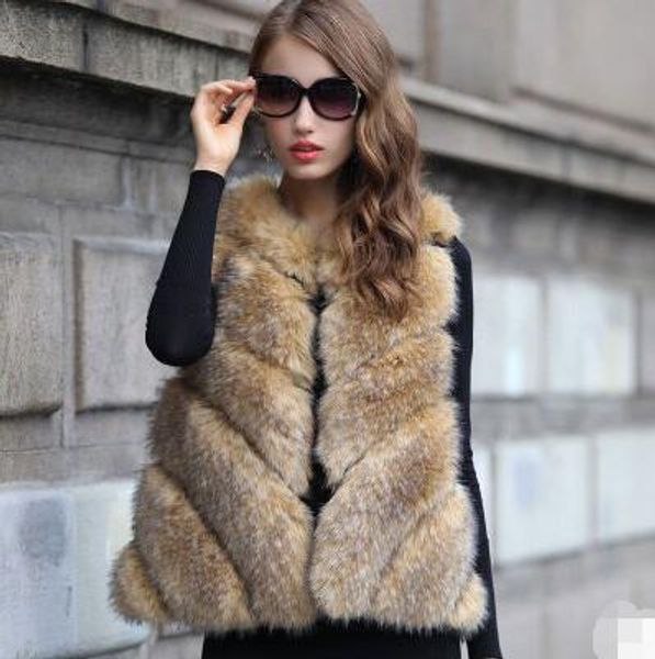 

vetement женщин зима 2019 новый пальто искусственный мех пальто енот собака мех femme жилет шить пушистый жилет ar106, Black