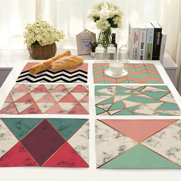 

42x32cm abstract geometry printed placemats dining tables coaster linen fabric plate pot mats western pad insulation dinning table mat