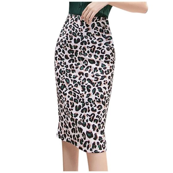 

women retro casual skirt printing splicing a-line tight fit fork opening spring high waist leopard print long skirts yl5, Black