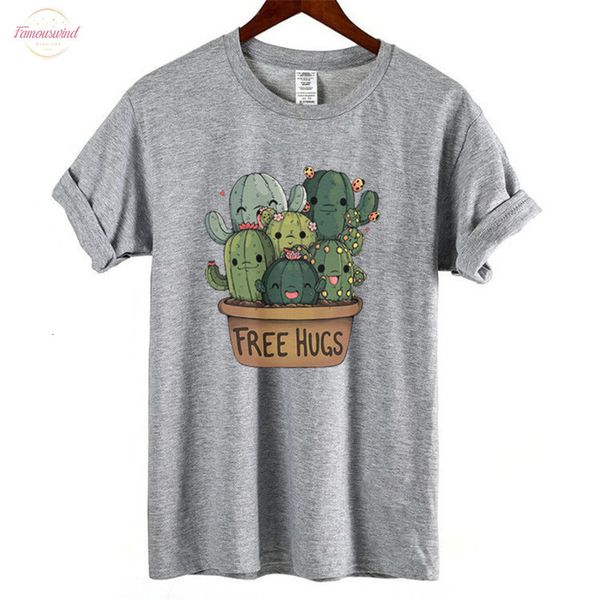 

cute cactus hugs printed tshirt women summer style fashion womens t shirt plus size cotton t shirt female, White
