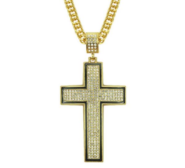 Grande Bling Cross 3D Hip Hop Iced Out Ciondolo religioso Franco Catena Oro placcato argento Per uomo Donna Gioielli Regalo di moda GB1513