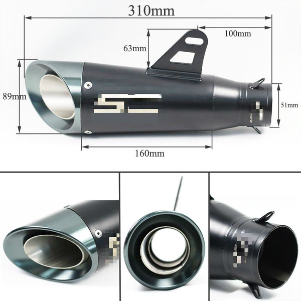 

motorcycle exhaust muffler diameter 51mm steel exhaust gpsc racing projects sport scooter motorbike pipe r1 r3 cb600 fz6 nvx155