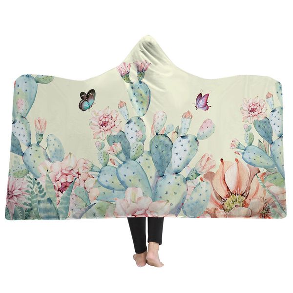 

softbatfy catctus flower hooded blanket fleece throw blanket dropshipping