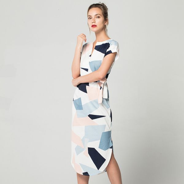 

женщина одежда платье партии новое лето платья повседневные платья 2019 boho стиль геометрическая печати пляж платье элегантный s с поясом p, Black;gray