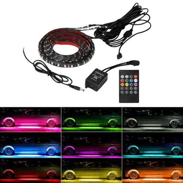 

4pcs rgb led strip under car tube underglow underbody system neon light kit