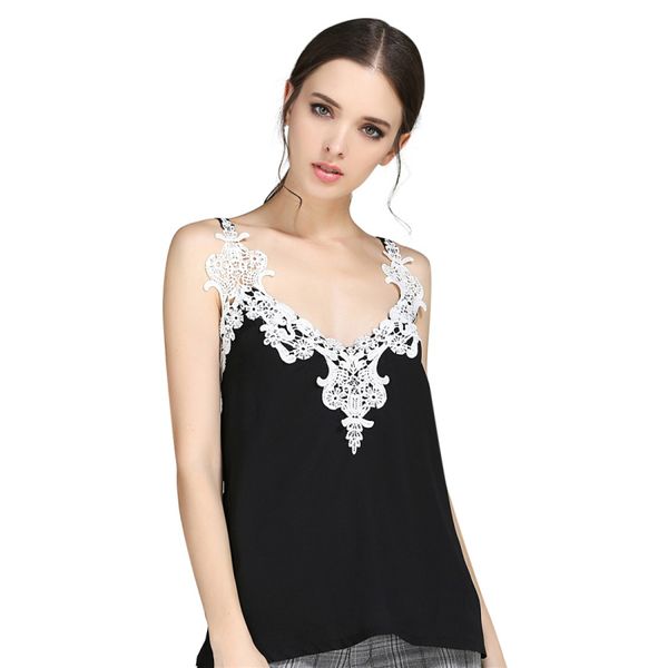 

loose women's elegant v neck camis women short sleepwear female lace summer party blusa, White