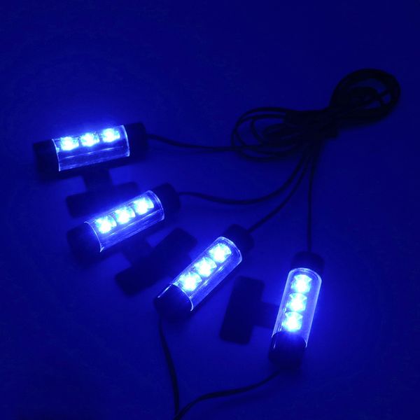 4 pcs Universal 3 LED Car Interior Atmosfera Light Kit Lâmpada Pé Tira Cobrado por Fumaça Mais Leve