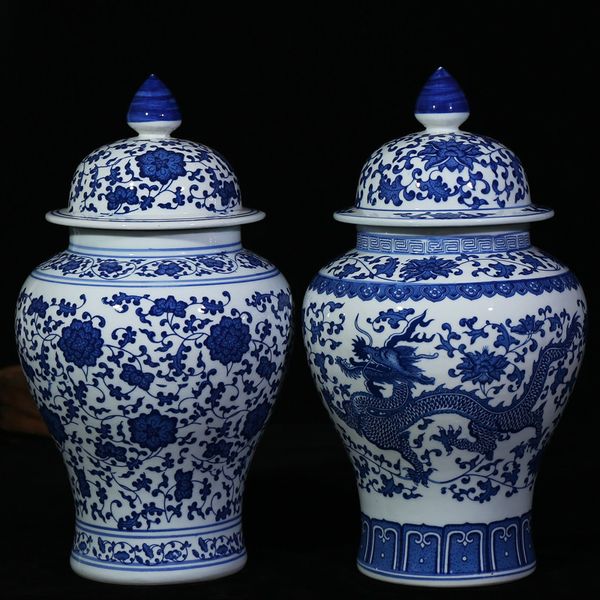 

chinese style antique imposing ceramic ginger jar home office decor blue and white porcelain vase