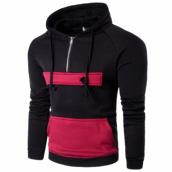 

men's sweatshirt 2017 autumn new fashion casual hooded hat hooded long-sleeved splicing simple high-quality sweatshirt, Black