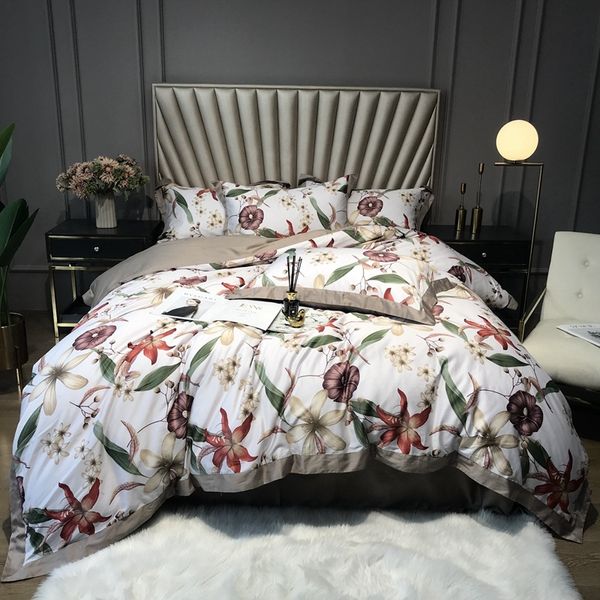 

green botanical plant leaves duvet quilt cover pillow shams 4pcs  king size egyptian cotton bedding set flat bed sheet set