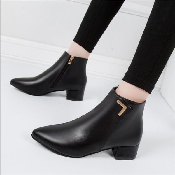 

fashion women boots casual leather low high heels spring shoes woman pointed toe rubber ankle boots black red zapatos mujer