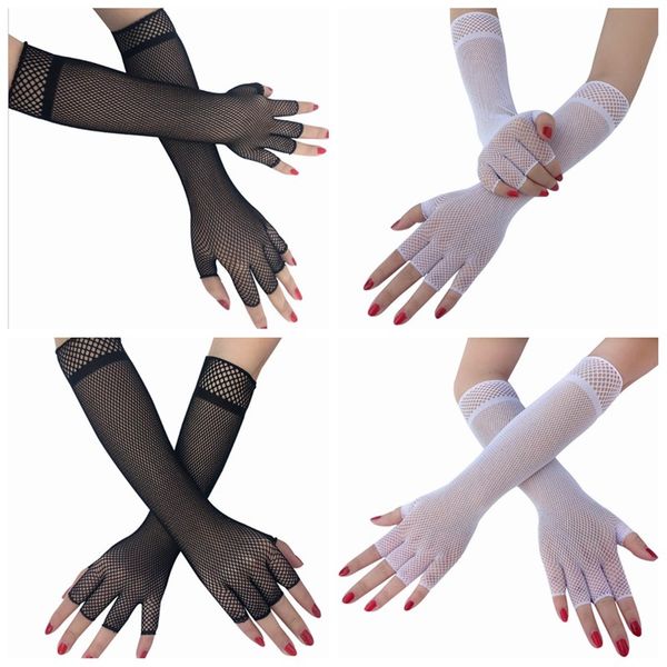 

1 pair women gloves long elbow half finger fishnet fingerless punk bride gloves fashion performance accessories cww9193, Blue;gray