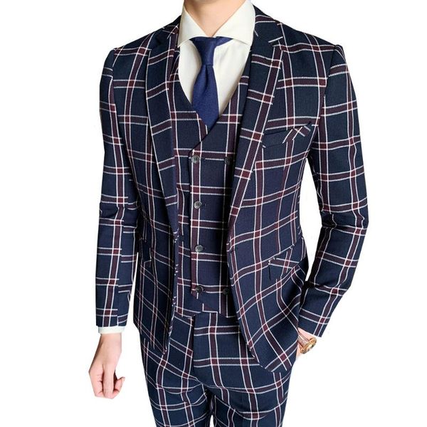 

плед мужские костюмы для свадьбы жених смокинг костюм 3 шт. бизнес формальные вечерние костюмы повседневные slim fit платье блейзер жилет бр, White;black