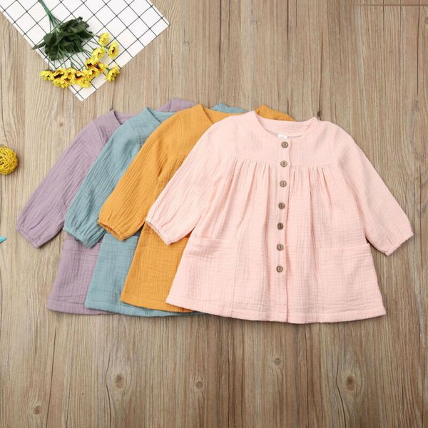 

Spring Solid Toddler Baby Kid Girl Tutu Party Pageant Casual Dress Linen Wedding Autumn Casual Dresses