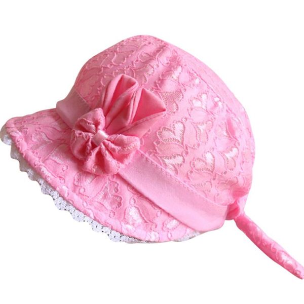 

summer cute princess baby hat with bow solid color lace hollow baby girl cap toddler kids beach bucket hats, Yellow