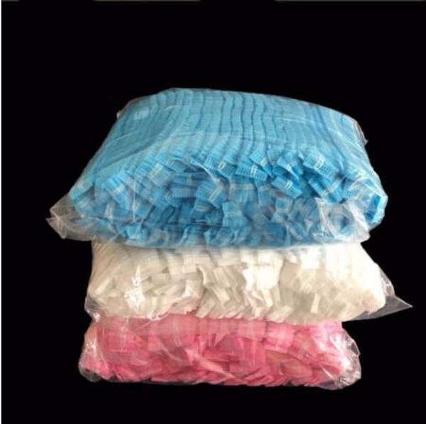 

100pcs double ribbon non-woven disposable shower caps pleated anti dust hat women men bath for spa hair salon beauty accessories