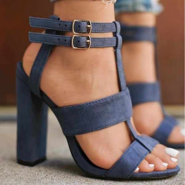 

plus size 35-42 heel women ankle strap gladiator sandals women's summer shoes fashion female sandals heel flock party shoes, Black