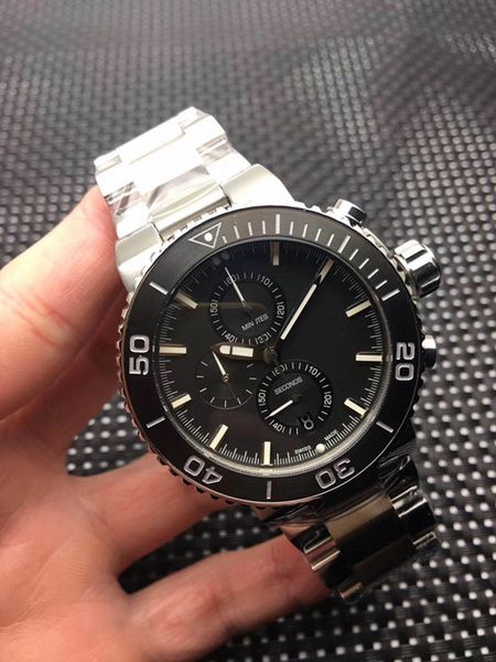 

2020 luxury men's watch diving series vk67 quartz movement 46mm high intensified glass mirror 316l fine steel strap/rubber strap, Slivery;brown
